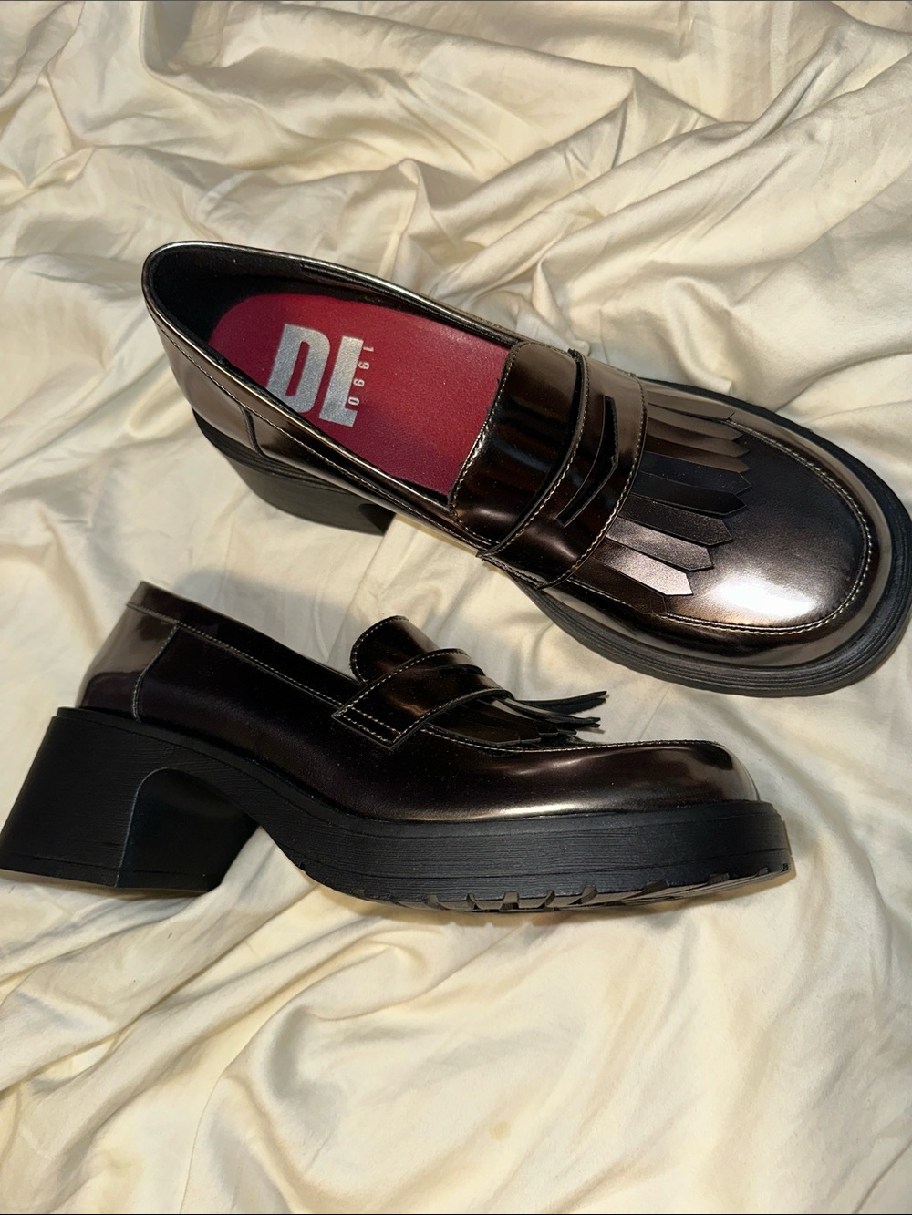 DL1961 Metallic dark gray Tassel Kiltie Platform Loafers